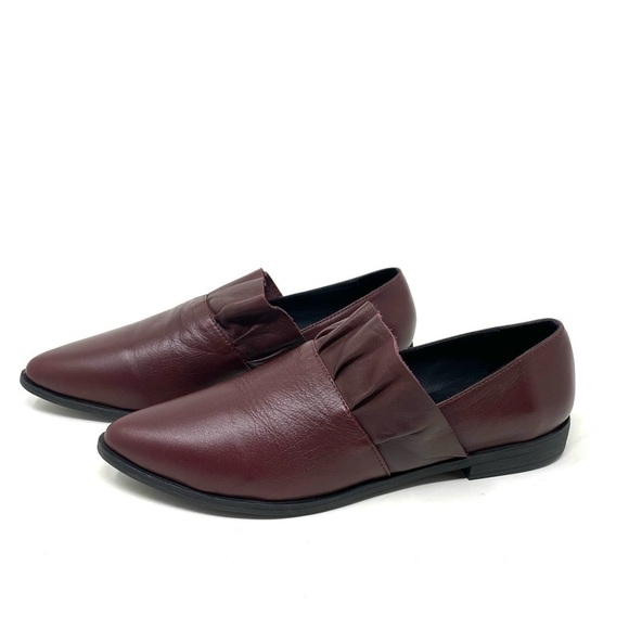 Bueno Burcu leather ruffle flats Merlot - Picture 2 of 7